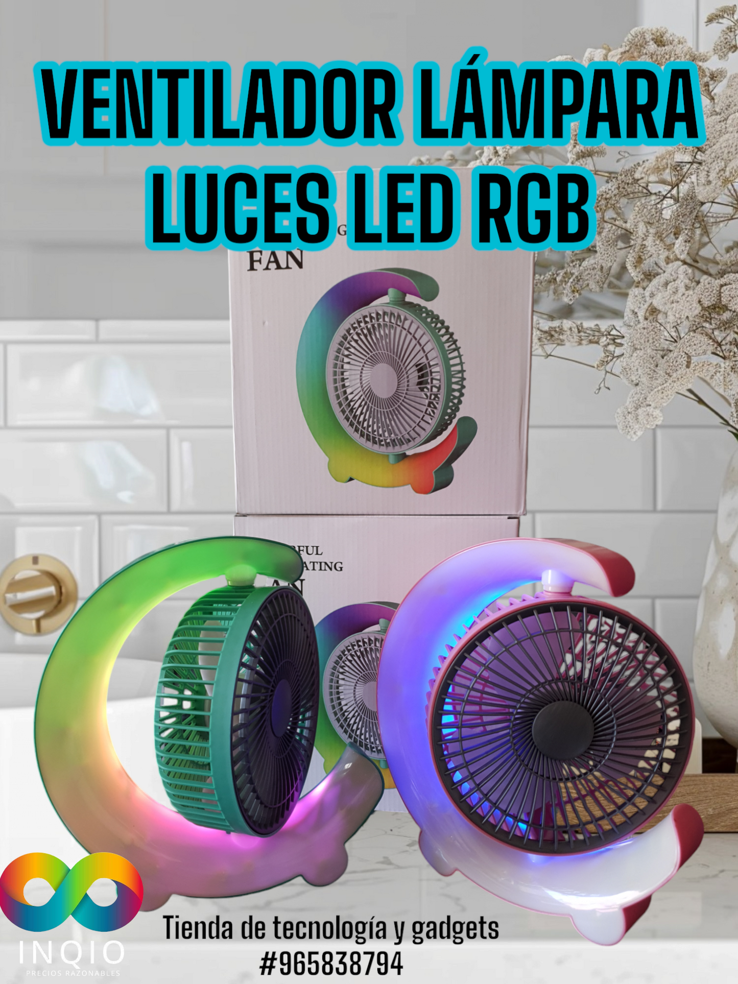 🌀 VENTILADOR LÁMPARA CON LUCES LED RGB – ¡FRESCURA Y LUZ EN UN SOLO DISPOSITIVO! 🌈✨