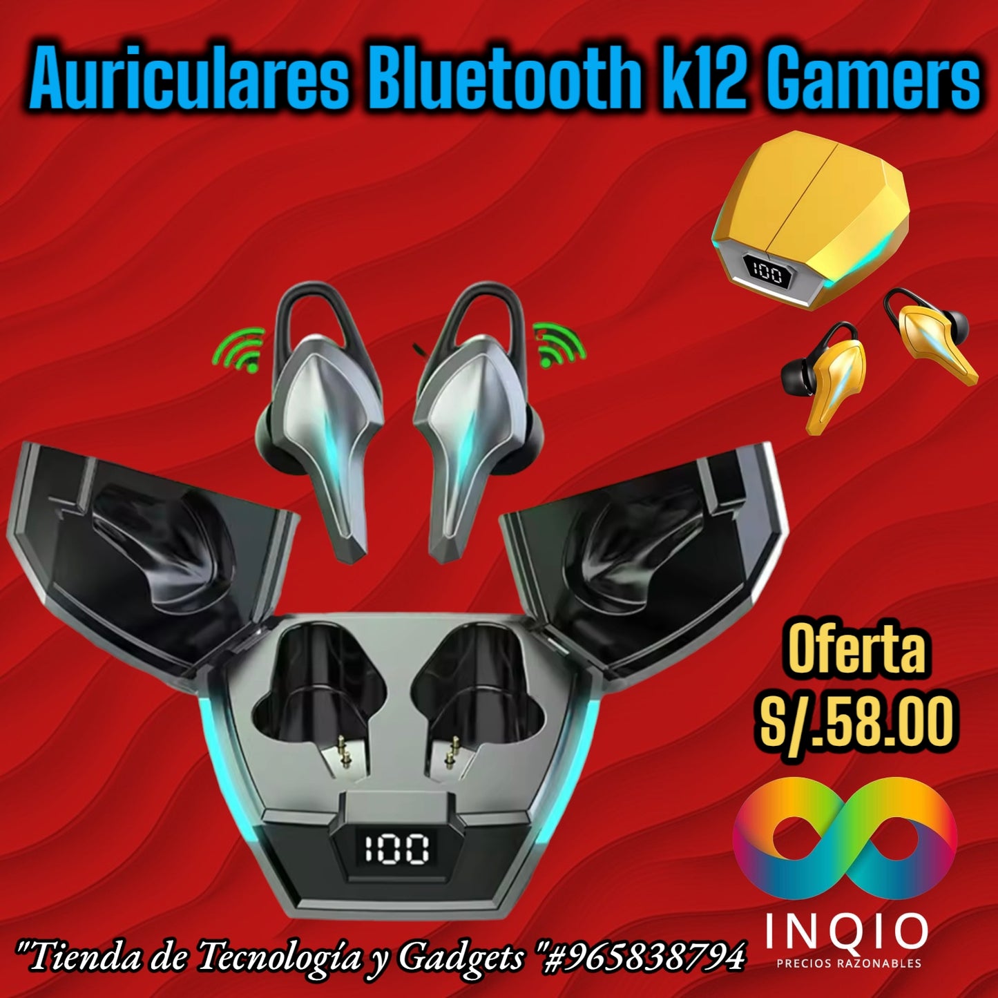 🎧 AUDÍFONOS BLUETOOTH GAMERS K12 – SONIDO ENVOLVENTE Y CERO LATENCIA 🔥🎮
