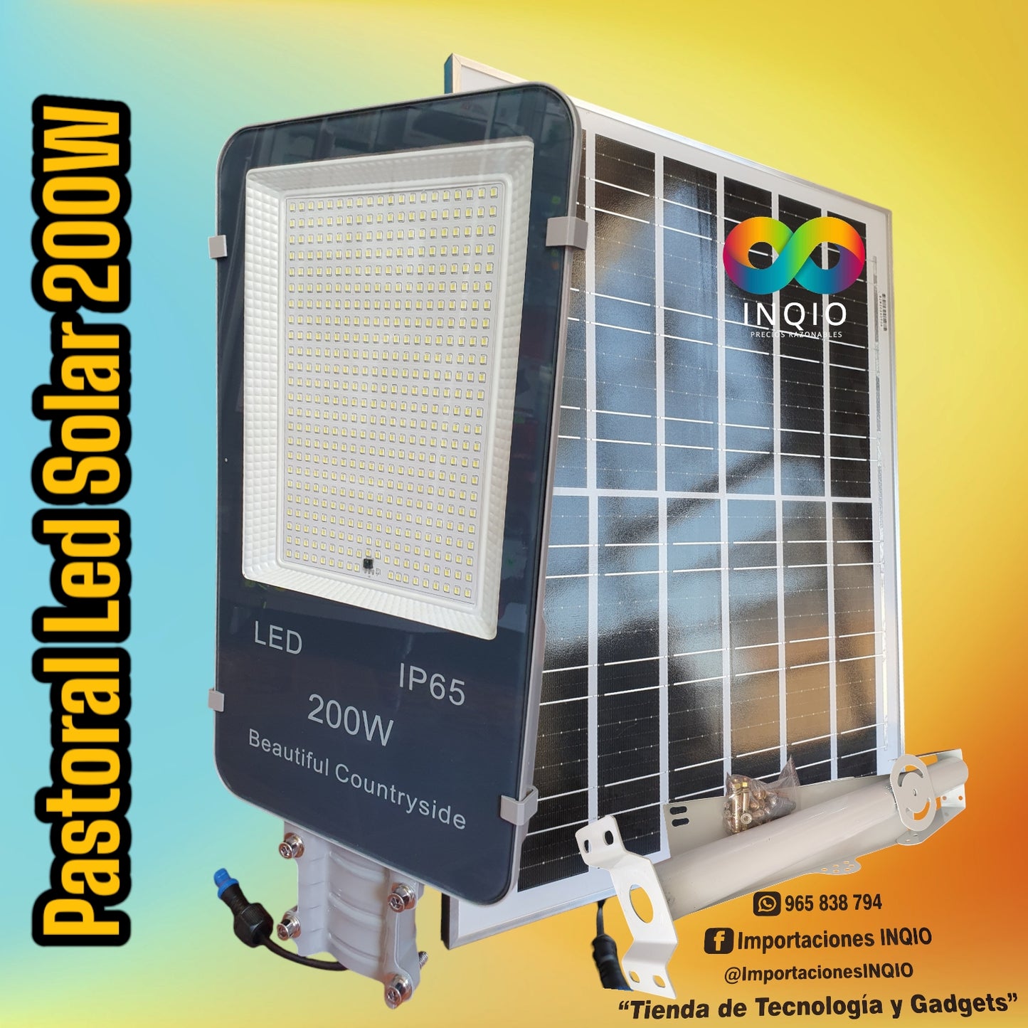 ☀️ PASTORAL SOLAR LED 200W – ILUMINACIÓN EFICIENTE Y DURADERA 🔋💡