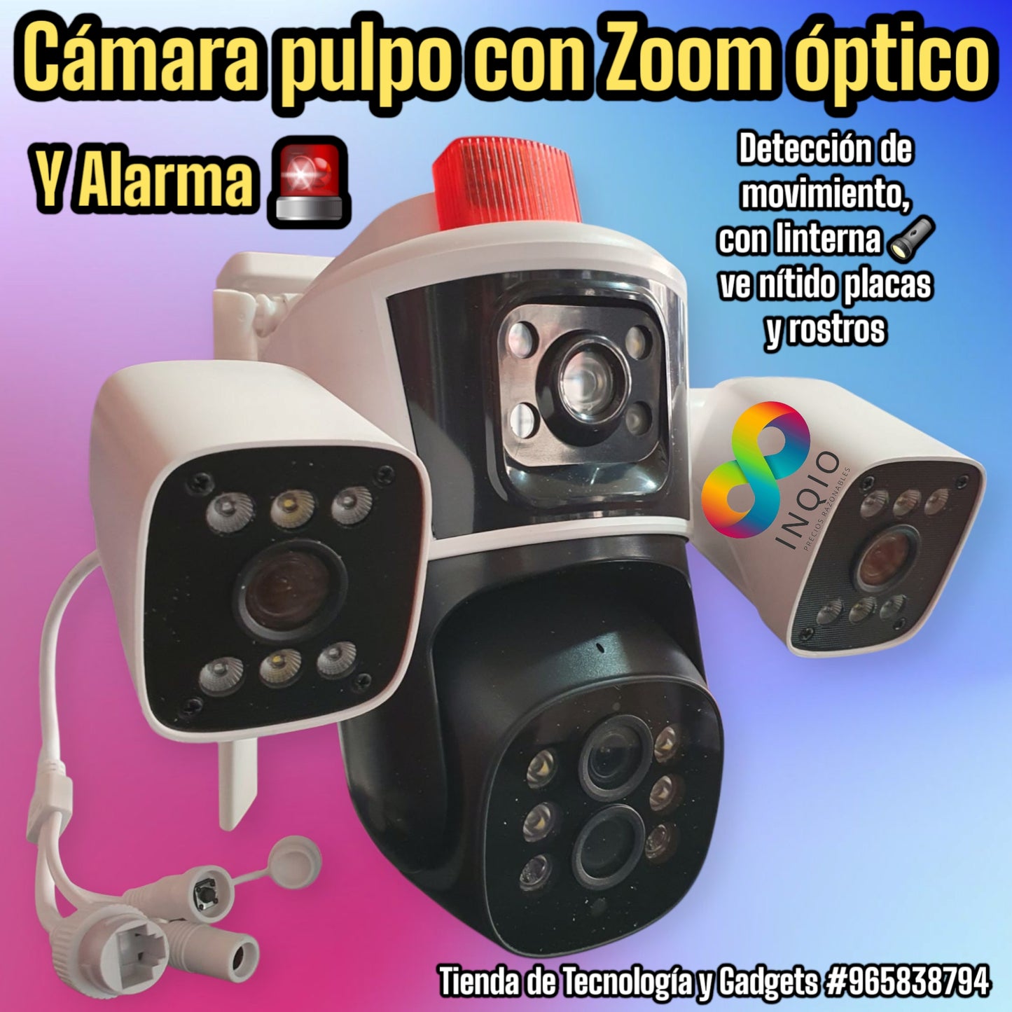 Cámara de seguridad con alarma triple lente OPTICO