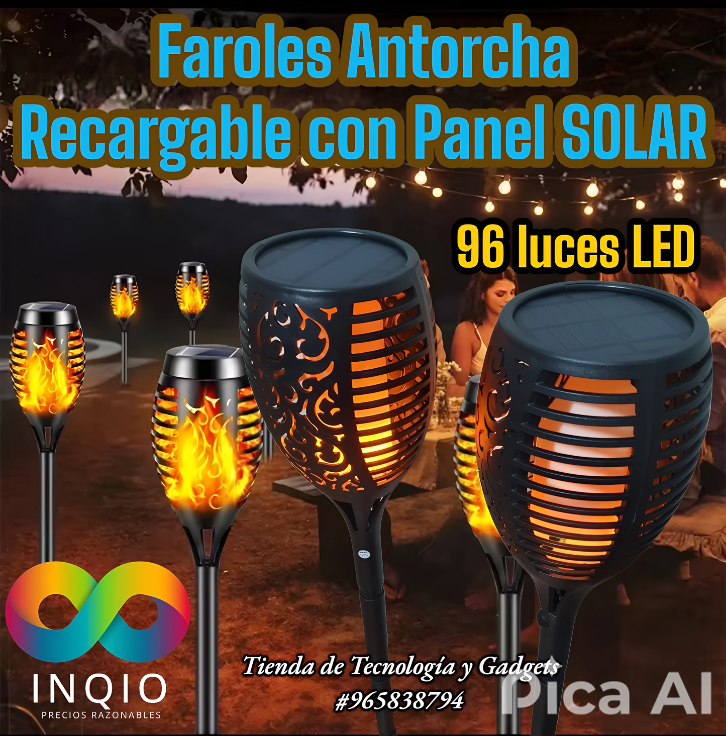 Faroles Antorcha Recargables con Panel Solar