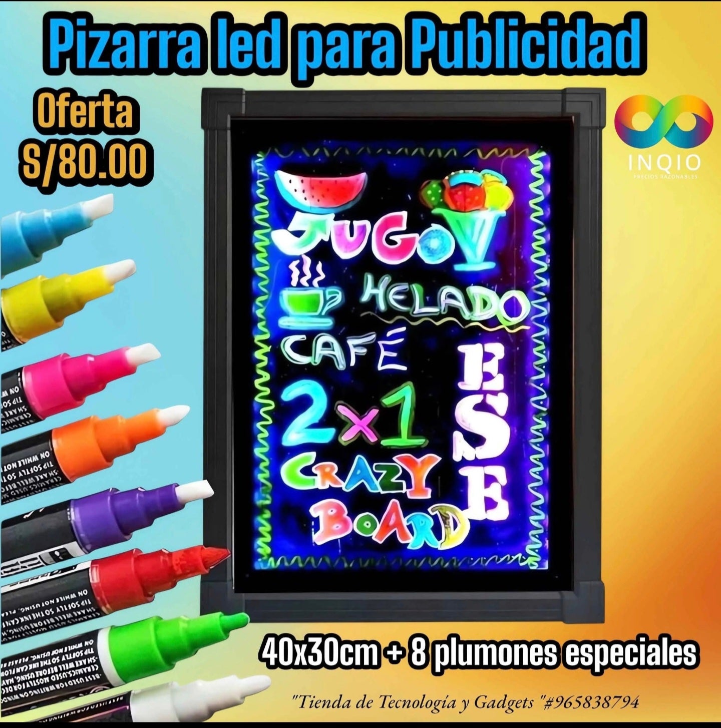 💡 Pizarra LED Publicitaria 40 x 30 – ¡Haz que tu Mensaje Brille con Estilo! 🖊️✨