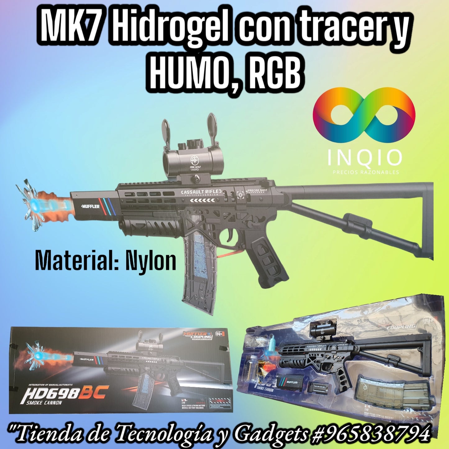 🔫 PISTOLA HIDROGEL CON LANZA HUMO Y RGB – DIVERSIÓN Y ACCIÓN ILIMITADA 🔥🌈