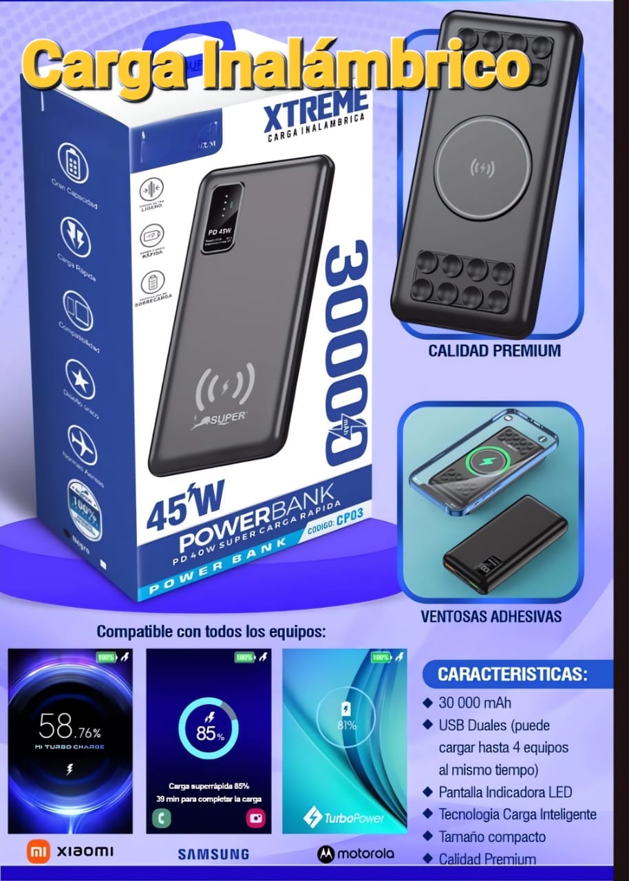 🔋 Power Bank Inalámbrico 30,000mAh – Energía Infinita y Sin Cables 🚀⚡