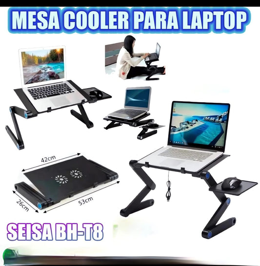 Mesa cooler para laptop con dos ventiladores, SEISA BH-T8