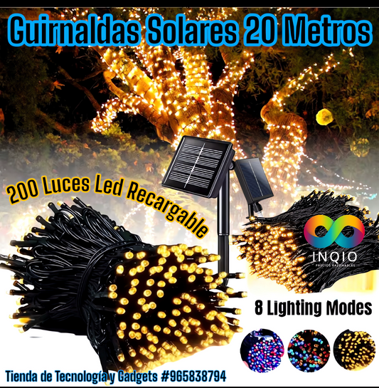 Guirnalda con panel solar 20 metros 200 luces led