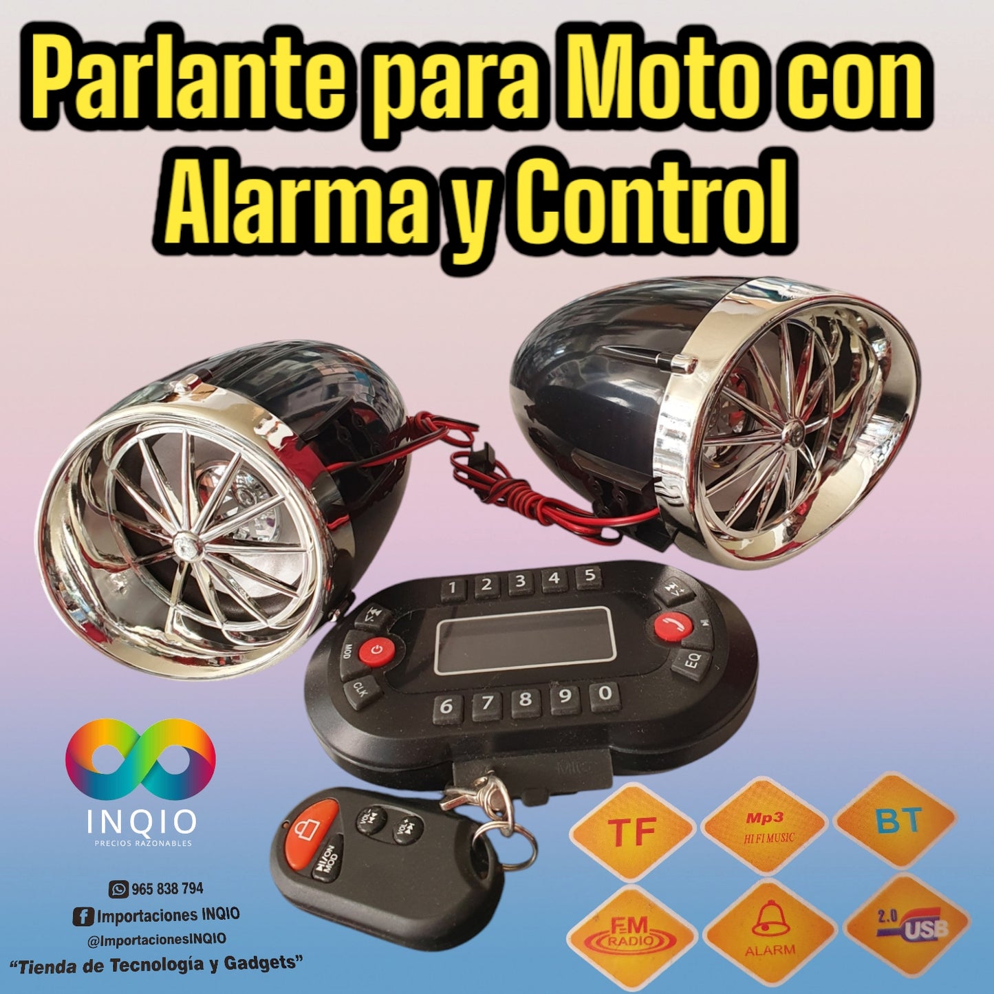 🔊 PARLANTE PARA MOTO CON ALARMA Y CONTROL – SEGURIDAD Y MÚSICA EN EL CAMINO 🏍️🔥