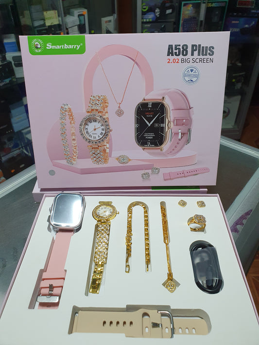 Smartwatch A58 PLUS + Reloj de Cuarzo con joyas