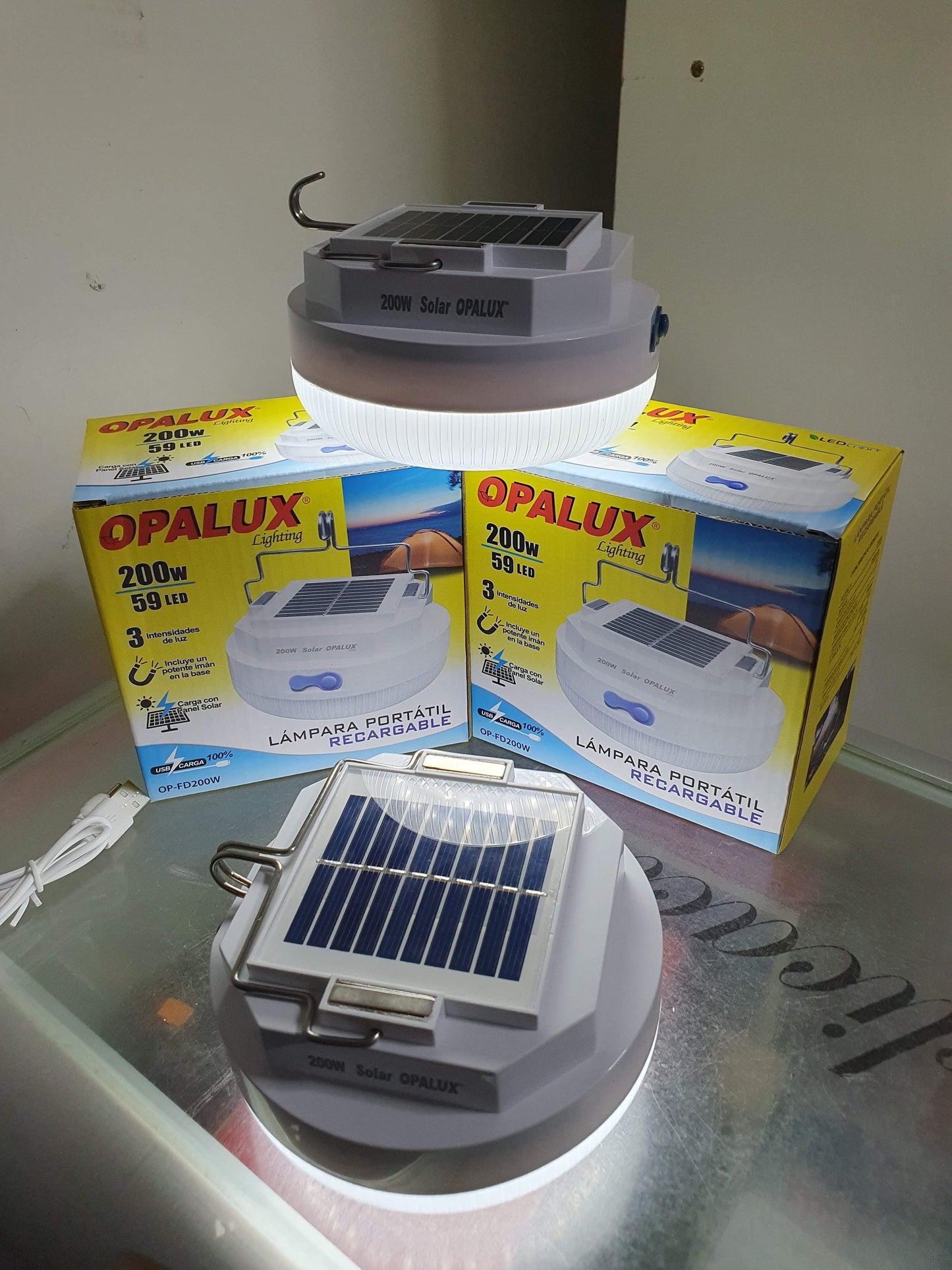 Foco solar y eléctrica recargable 300W opalux