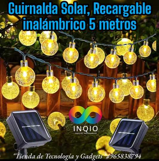 Guirnalda Solar 5 metros, Recargable, inalámbrico