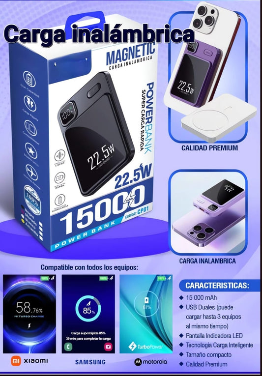 Power bank de Carga inalámbrica 15000 mah