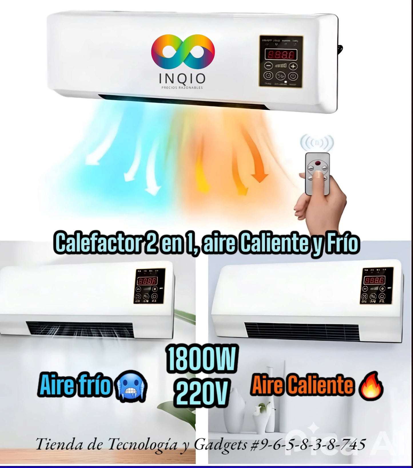 Calefactor eléctrica 2 en 1, aire Caliente y Frío