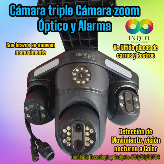 Cámara de Seguridad 3 cámaras zoom óptico con micrófono y Alarma