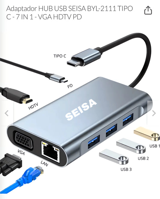 Adaptador HUB USB Siesa BYL-2111 tipo C 7 en 1